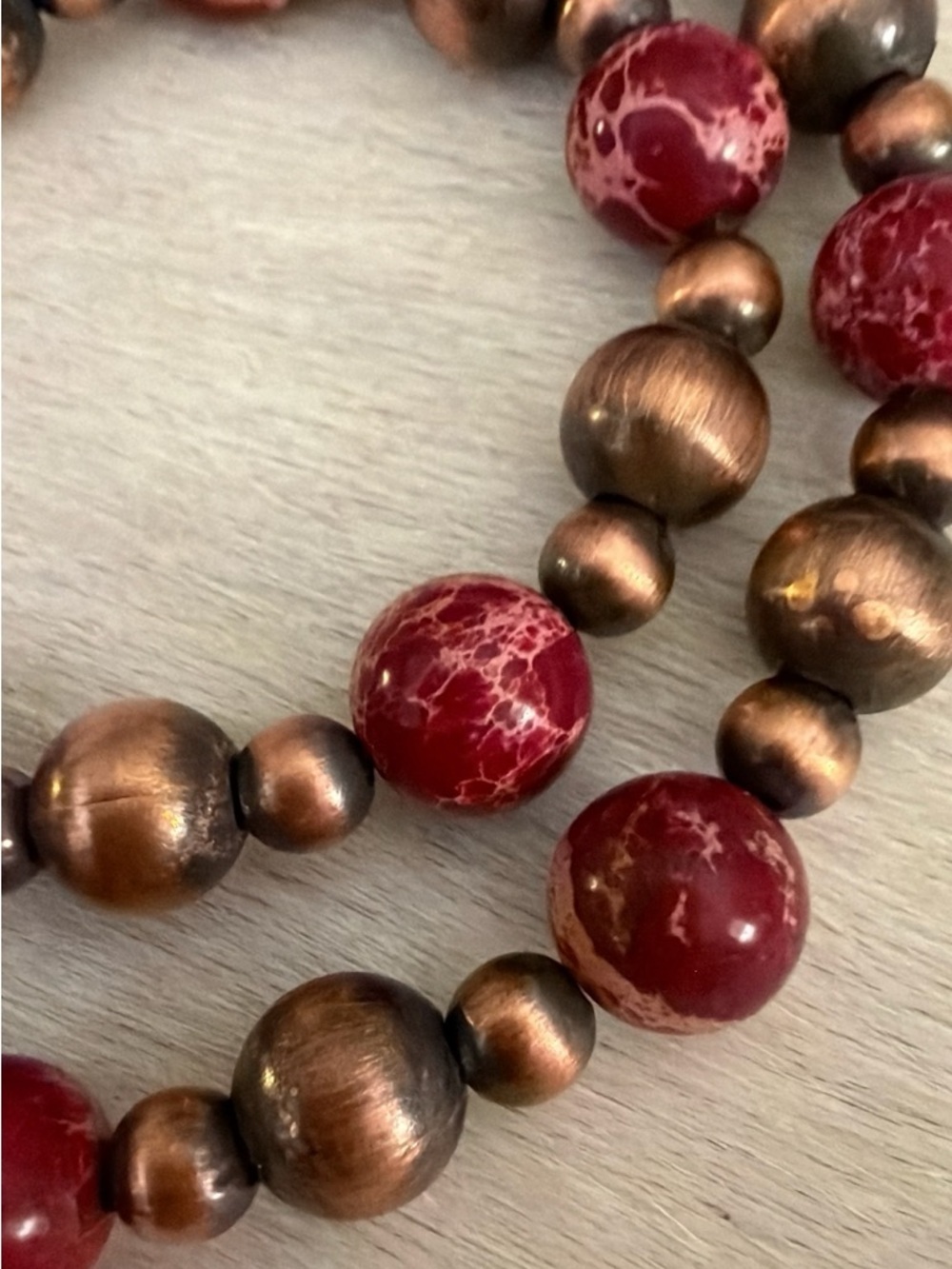 ❤️ Oxidized Copper Desert Pearl & Sea Sediment Jasper 19” Statement Necklace - Picture 6 of 9